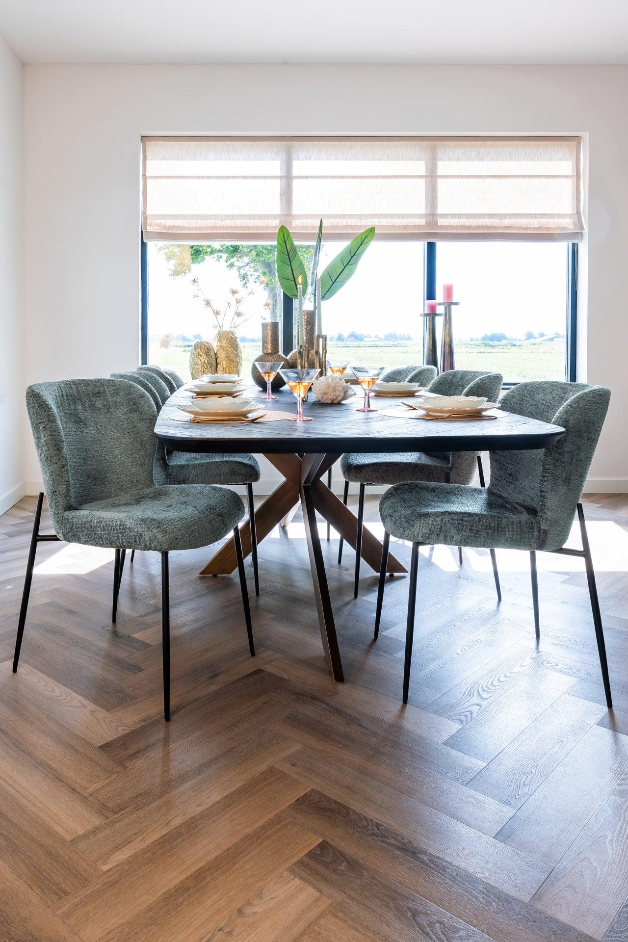Hayley Dark Coffee Oak Dining Table with Chevron Top by Richmond Interiors - Maison Rêves UK