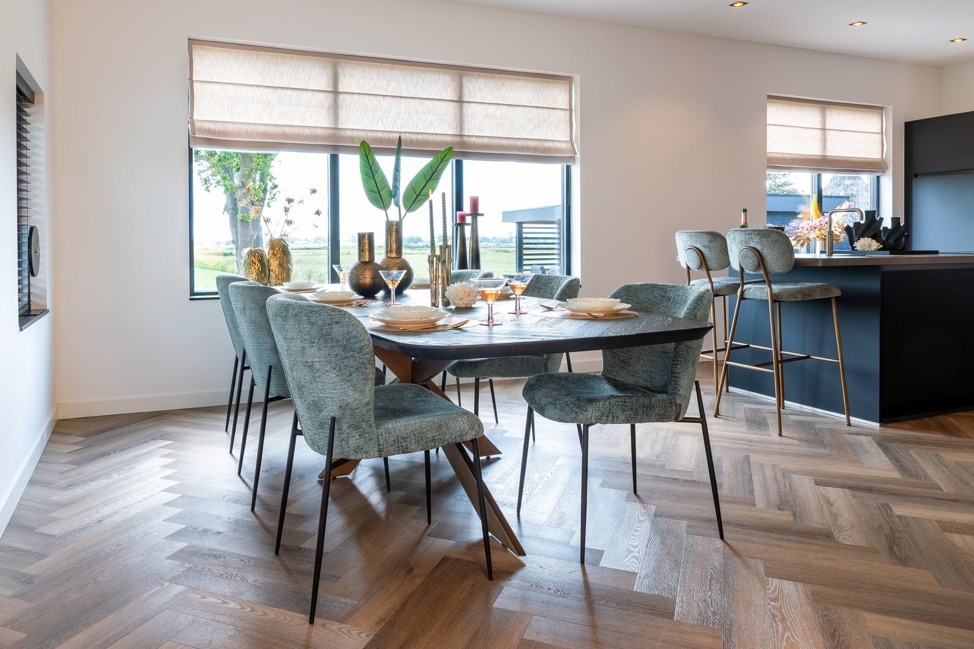 Hayley Dark Coffee Oak Dining Table with Chevron Top by Richmond Interiors - Maison Rêves UK