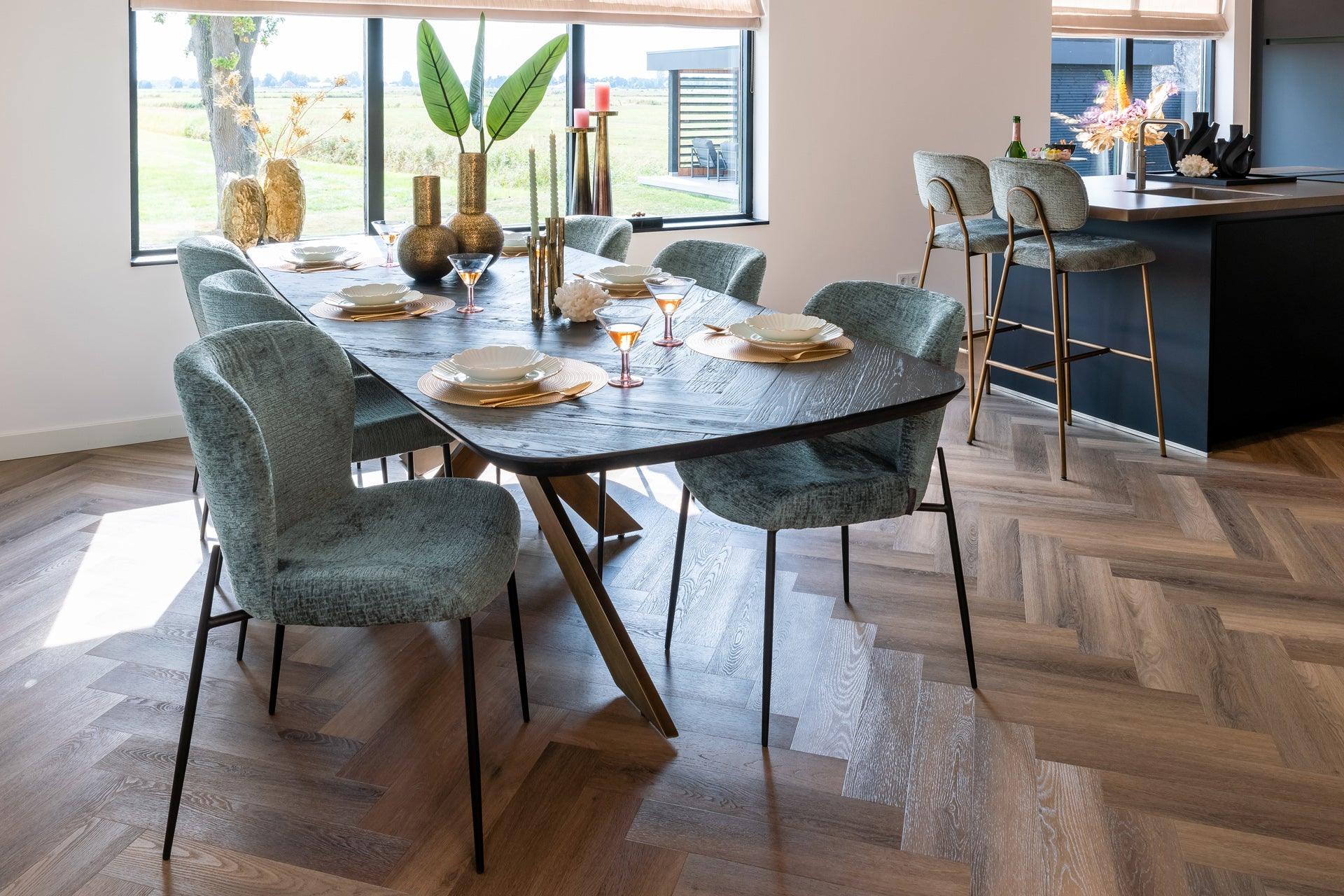 Hayley Dark Coffee Oak Dining Table with Chevron Top by Richmond Interiors - Maison Rêves UK