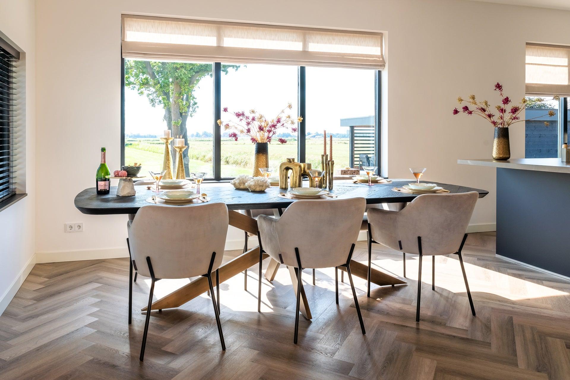 Hayley Dark Coffee Oak Dining Table with Chevron Top by Richmond Interiors - Maison Rêves UK