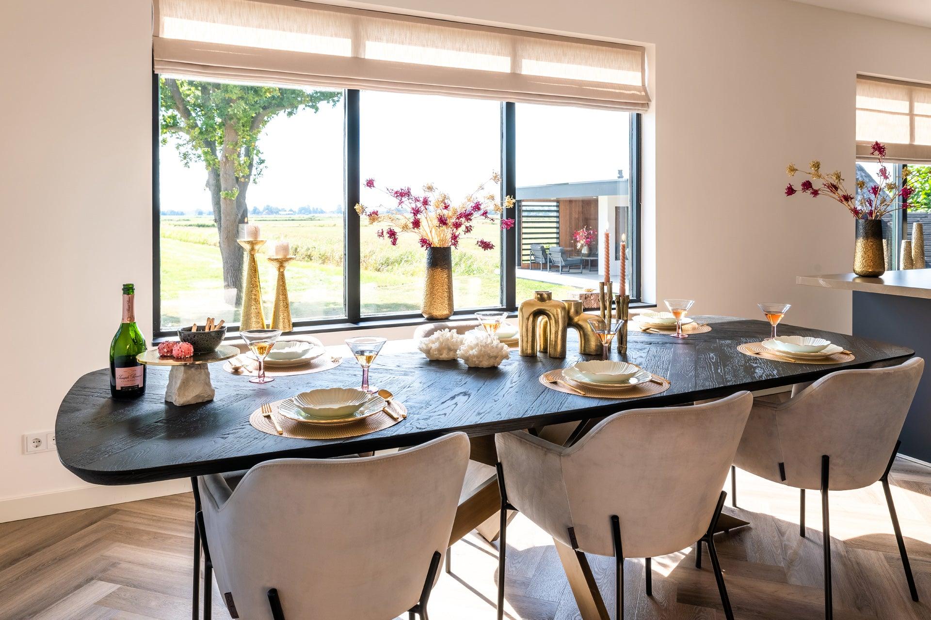 Hayley Dark Coffee Oak Dining Table with Chevron Top by Richmond Interiors - Maison Rêves UK