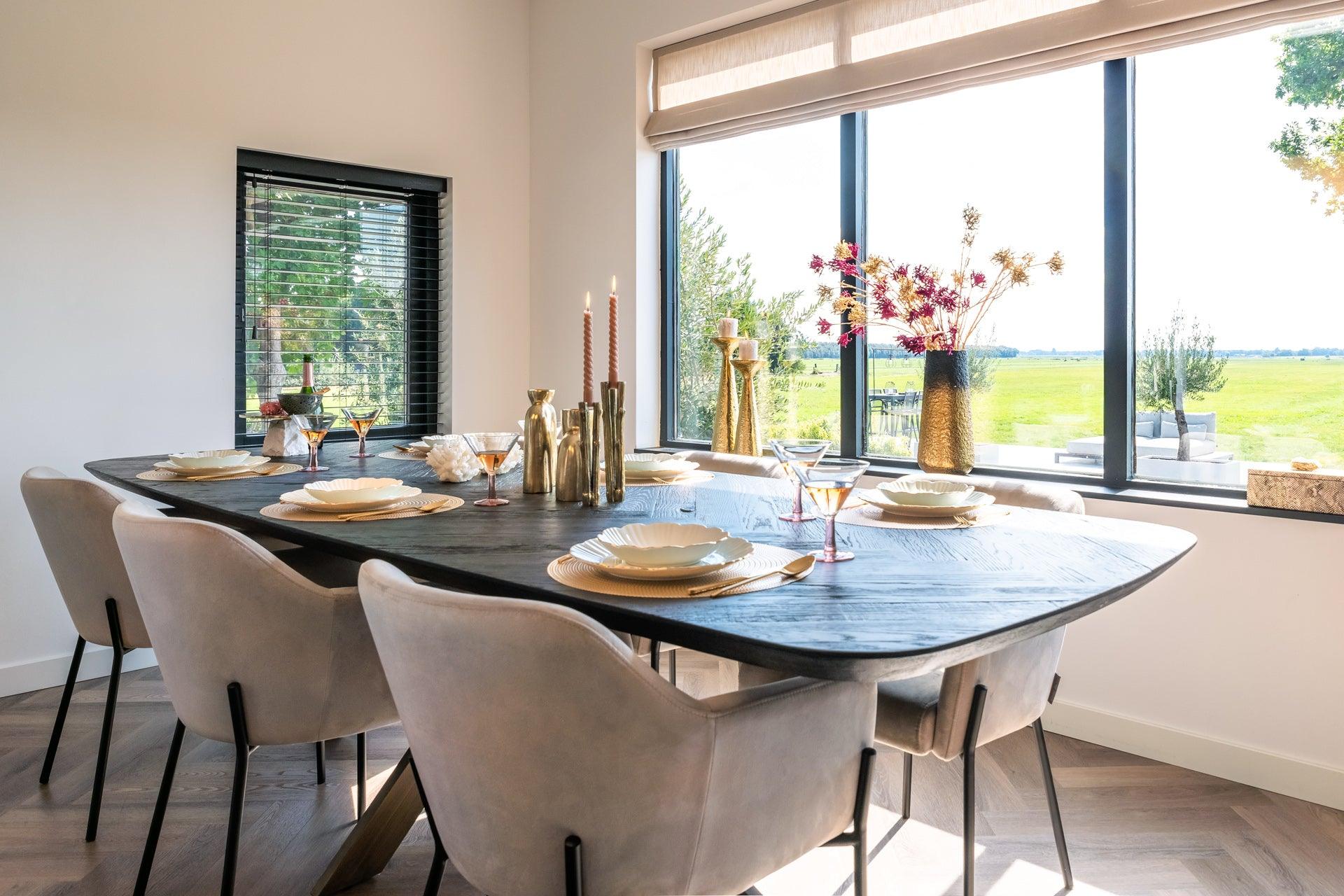 Hayley Dark Coffee Oak Dining Table with Chevron Top by Richmond Interiors - Maison Rêves UK