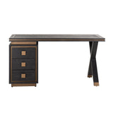 Hunter 3 Drawer Desk in Black Rustic Oak with Brushed Gold Accents by Richmond Interiors - Maison Rêves UK