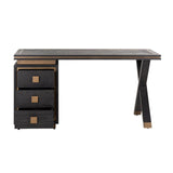Hunter 3 Drawer Desk in Black Rustic Oak with Brushed Gold Accents by Richmond Interiors - Maison Rêves UK