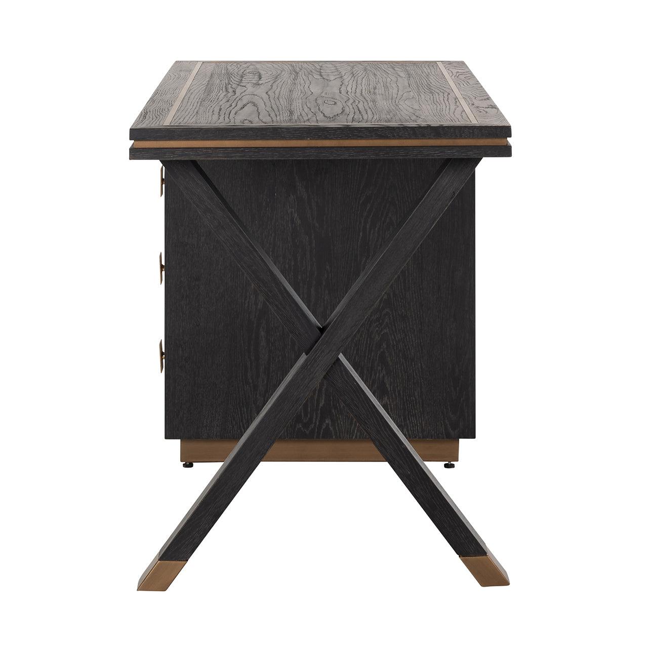 Hunter 3 Drawer Desk in Black Rustic Oak with Brushed Gold Accents by Richmond Interiors - Maison Rêves UK