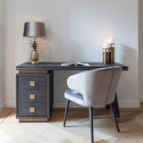 Hunter 3 Drawer Desk in Black Rustic Oak with Brushed Gold Accents by Richmond Interiors - Maison Rêves UK