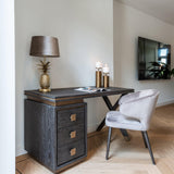 Hunter 3 Drawer Desk in Black Rustic Oak with Brushed Gold Accents by Richmond Interiors - Maison Rêves UK