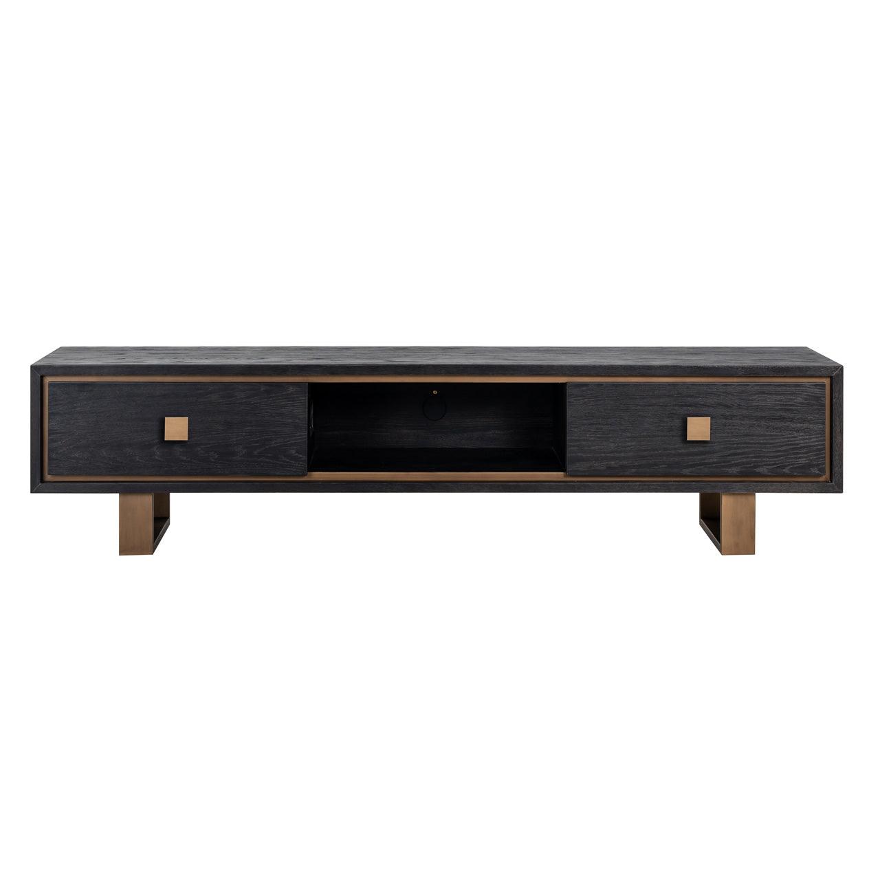Hunter Black Rustic Oak 2 Drawer Media Unit with Brushed Gold Base by Richmond Interiors - Maison Rêves UK