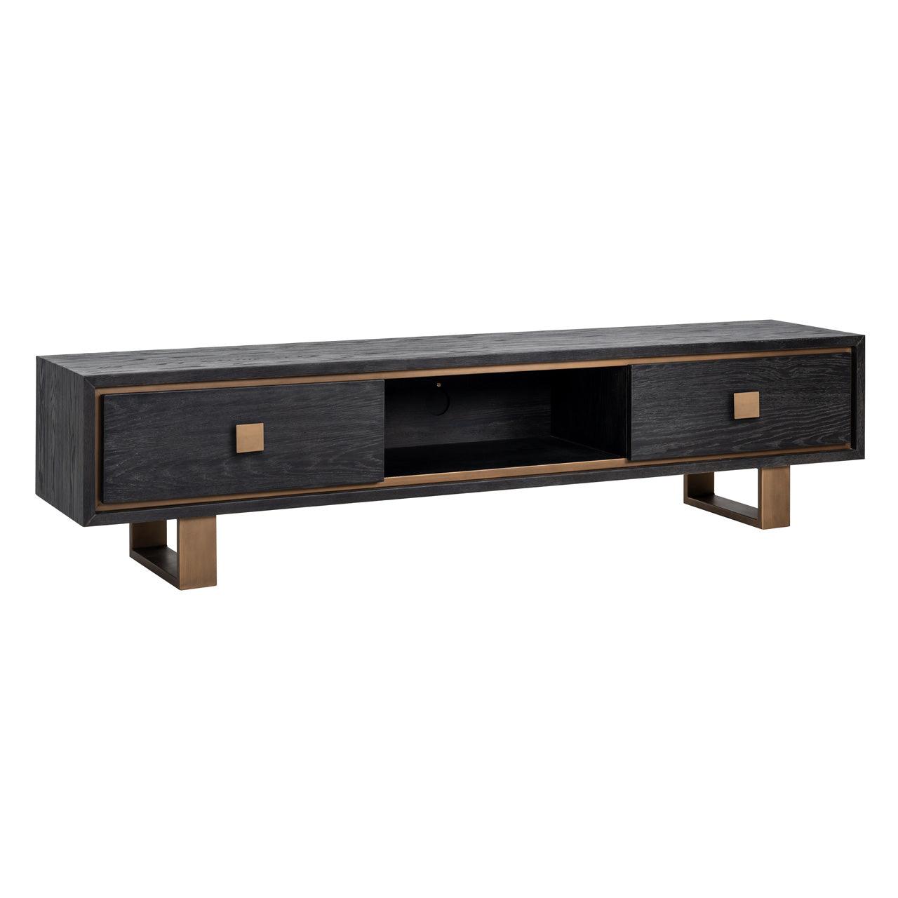 Hunter Black Rustic Oak 2 Drawer Media Unit with Brushed Gold Base by Richmond Interiors - Maison Rêves UK