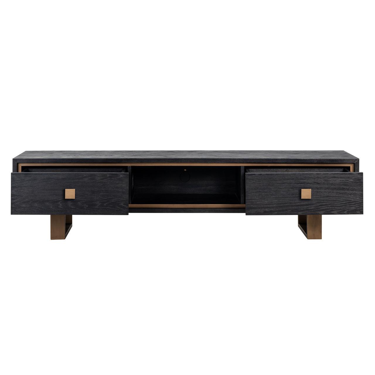 Hunter Black Rustic Oak 2 Drawer Media Unit with Brushed Gold Base by Richmond Interiors - Maison Rêves UK