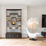 Hunter Black Rustic Oak 2 Drawer Media Unit with Brushed Gold Base by Richmond Interiors - Maison Rêves UK