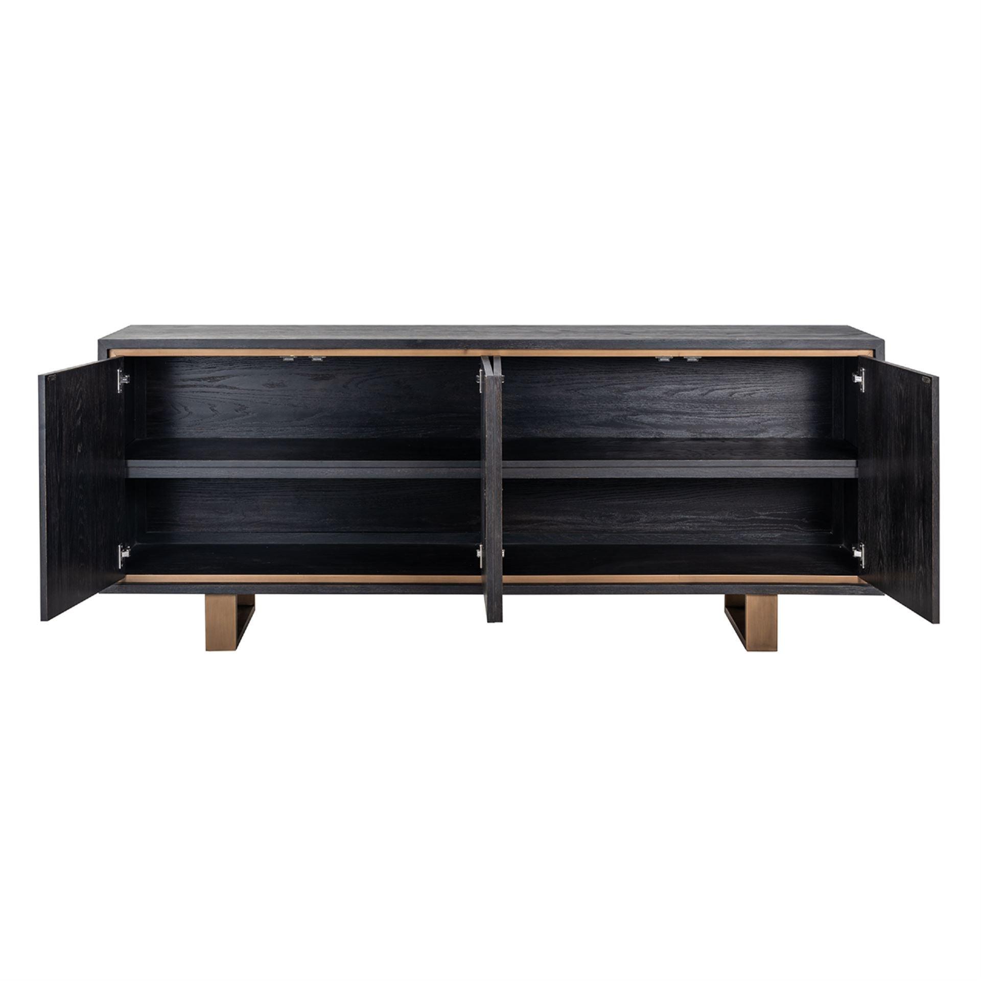 Hunter Black Rustic Oak 4 Door Sideboard with Brushed Gold Base by Richmond Interiors - Maison Rêves UK