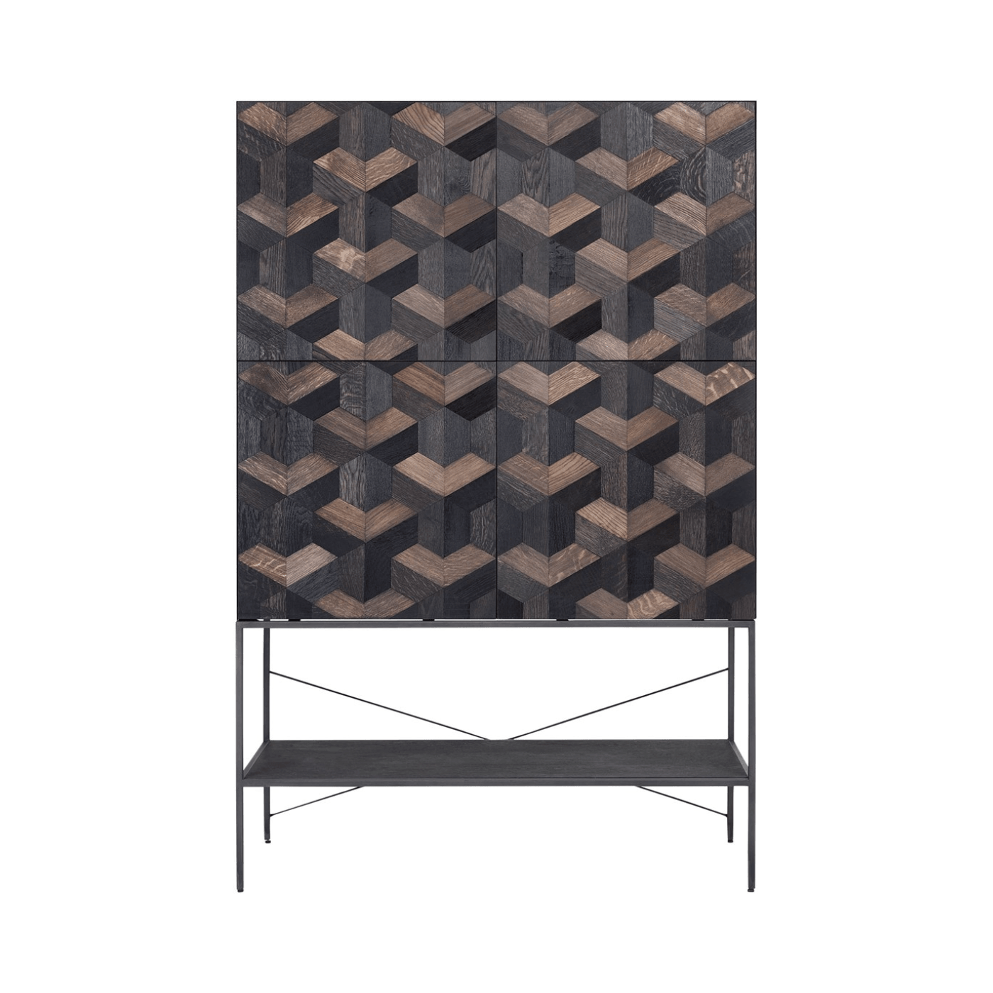 Illusion Oak Wood Parquet Cabinet with Steel Frame - Maison Rêves UK
