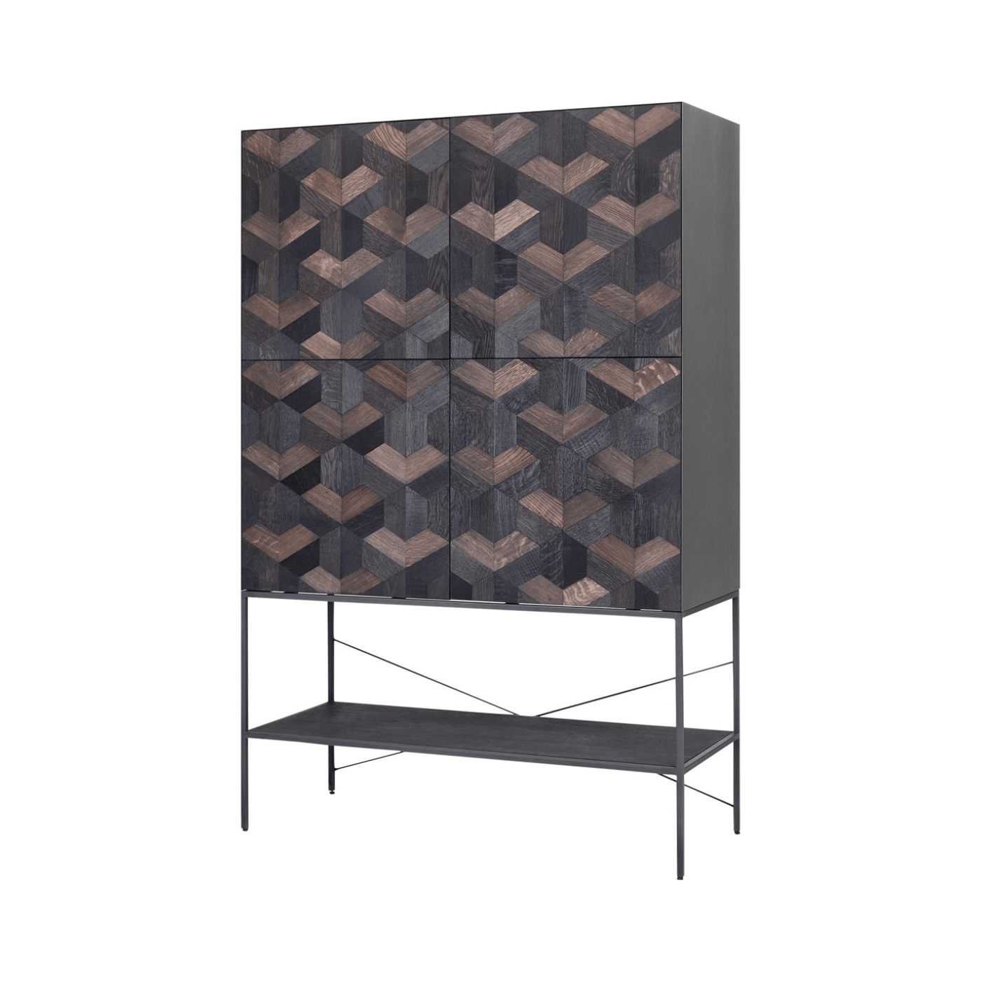 Illusion Oak Wood Parquet Cabinet with Steel Frame - Maison Rêves UK
