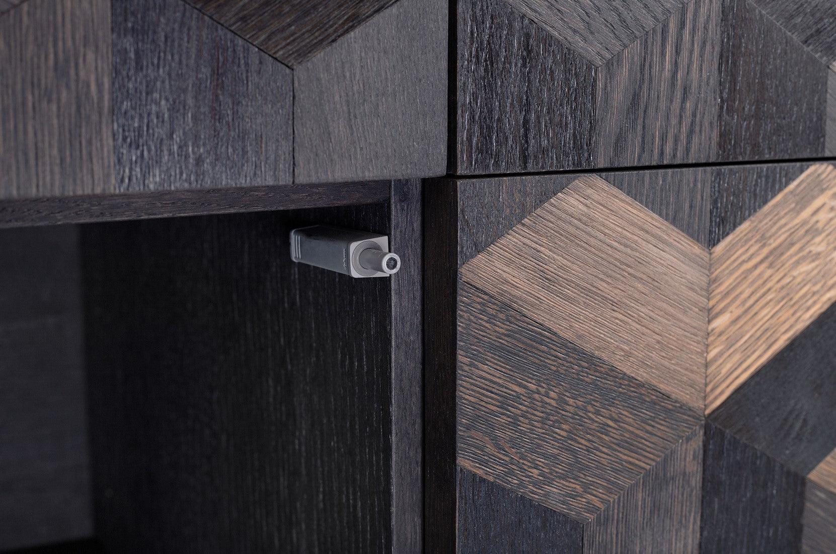 Illusion Oak Wood Parquet Cabinet with Steel Frame - Maison Rêves UK