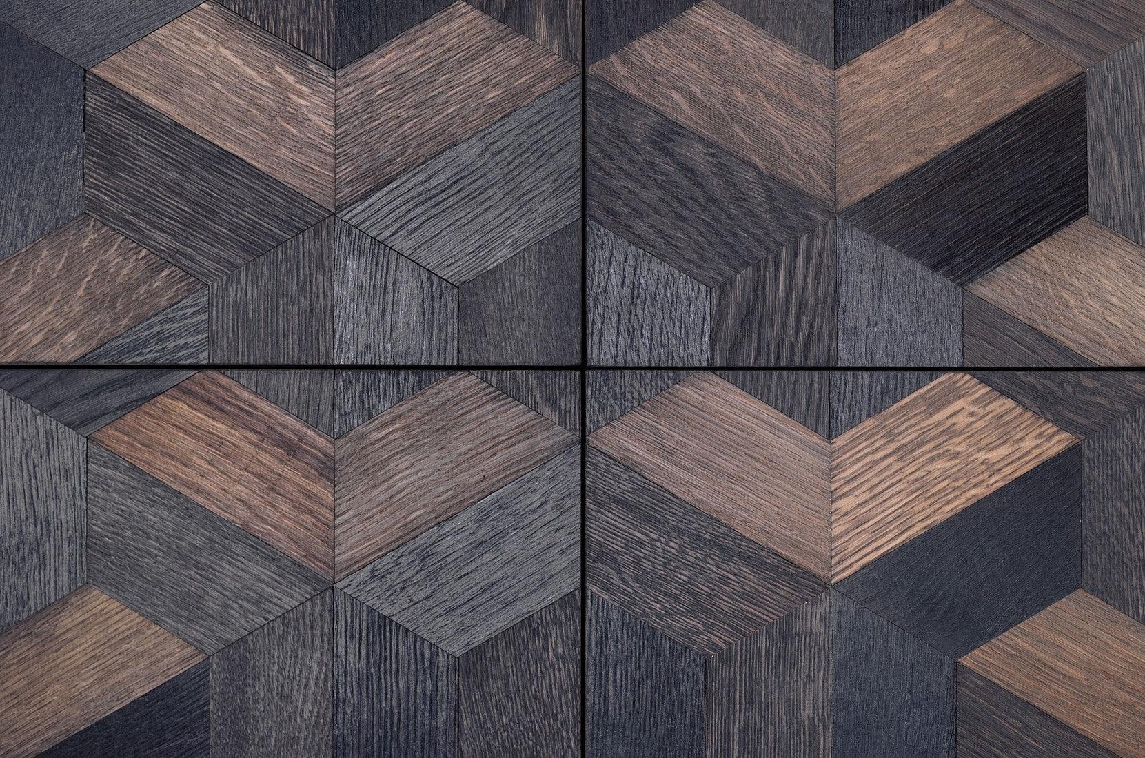 Illusion Oak Wood Parquet Cabinet with Steel Frame - Maison Rêves UK