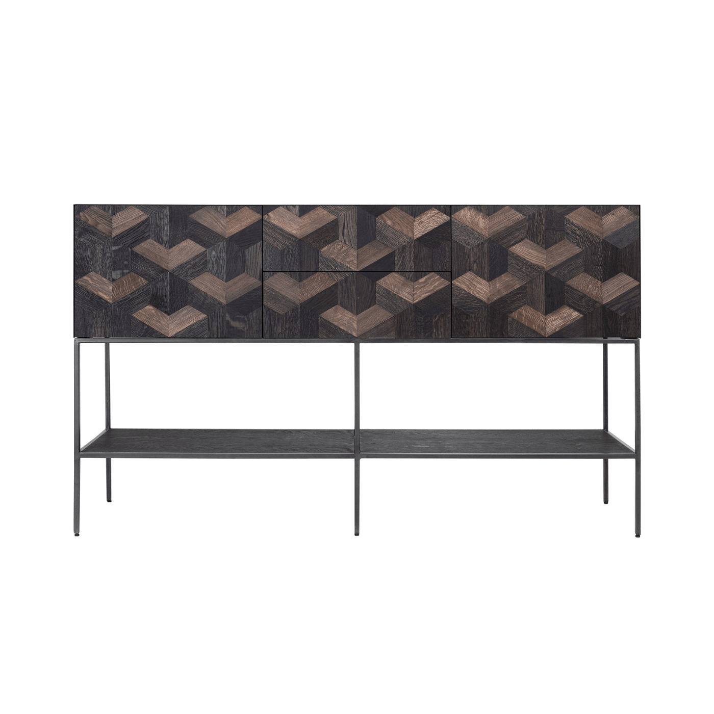 Illusion Oak Wood Parquet Sideboard M with Steel Frame - Maison Rêves UK