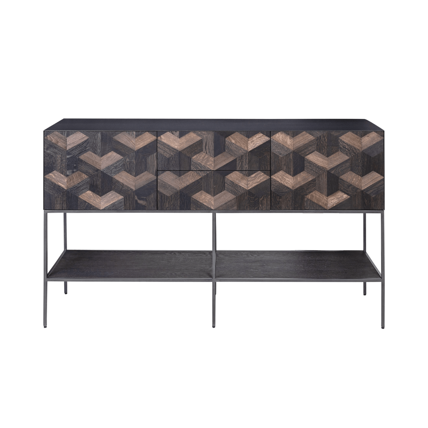 Illusion Oak Wood Parquet Sideboard M with Steel Frame - Maison Rêves UK