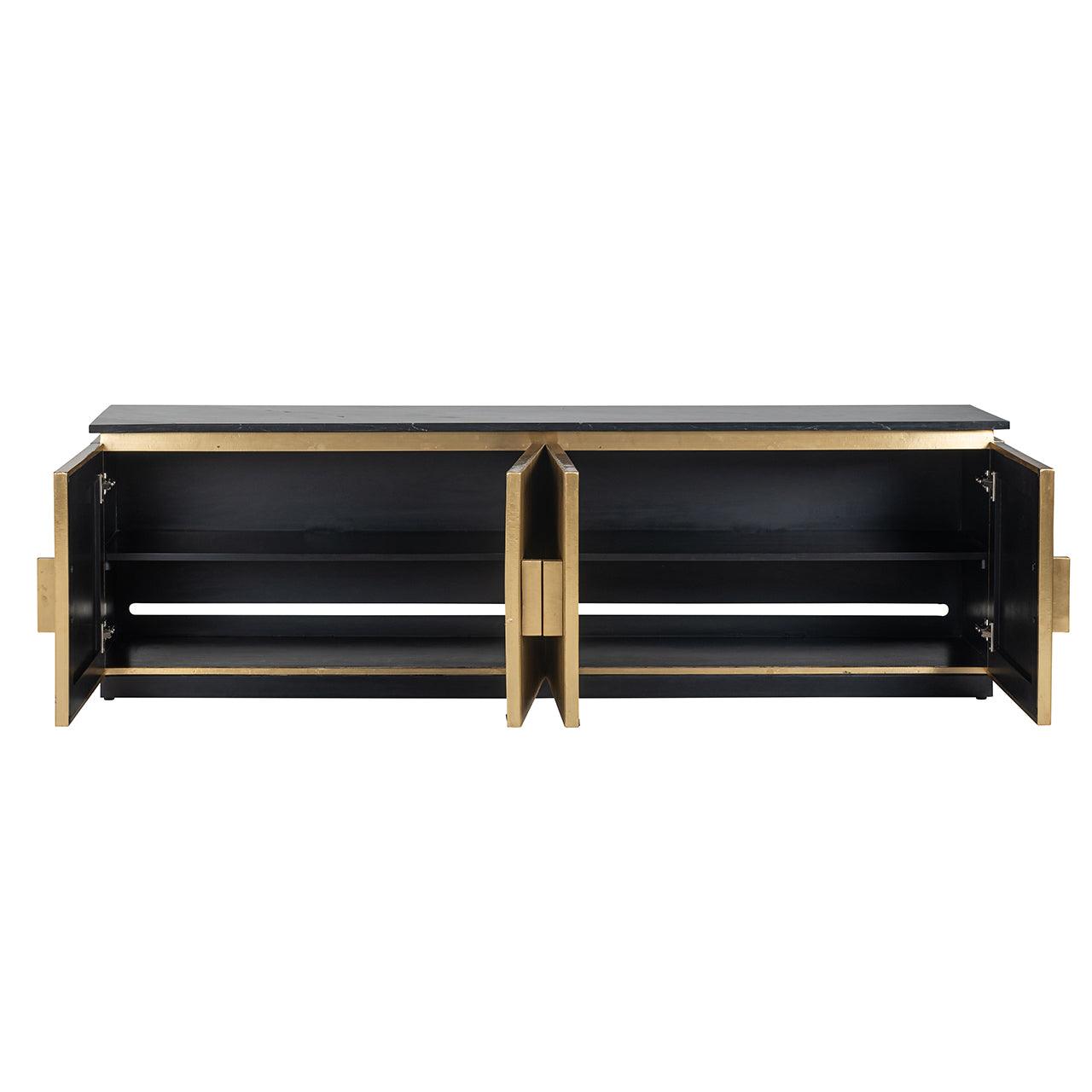 Ironville Gold Low Sideboard with Black Marble Top by Richmond Interiors - Maison Rêves UK