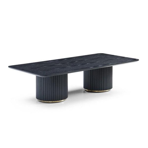 Lantine Coffee Table - Double Pedestal - Black Oak & Brass - Maison Rêves UK