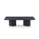 Lantine Coffee Table - Double Pedestal - Black Oak & Brass - Maison Rêves UK