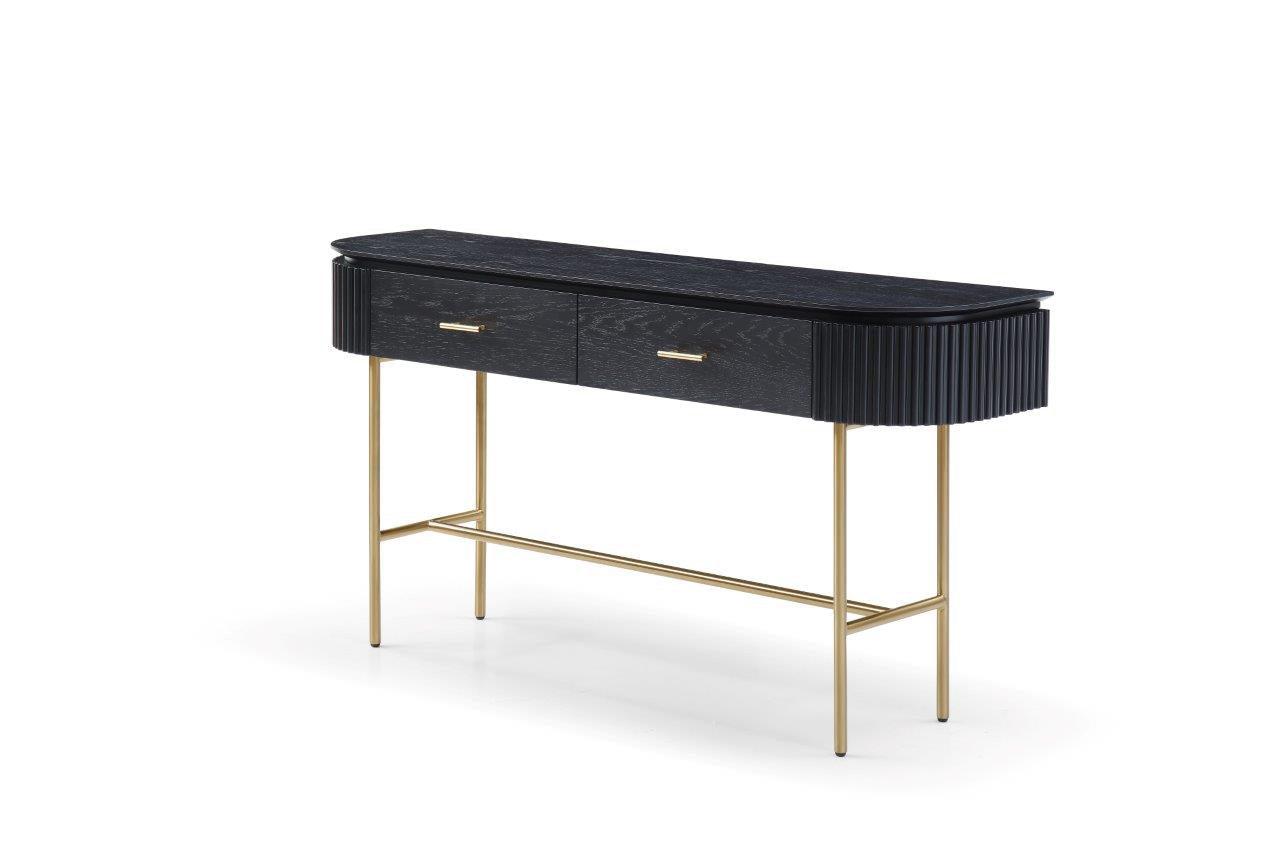 Lantine Console Table - Black Oak & Brass - Maison Rêves UK