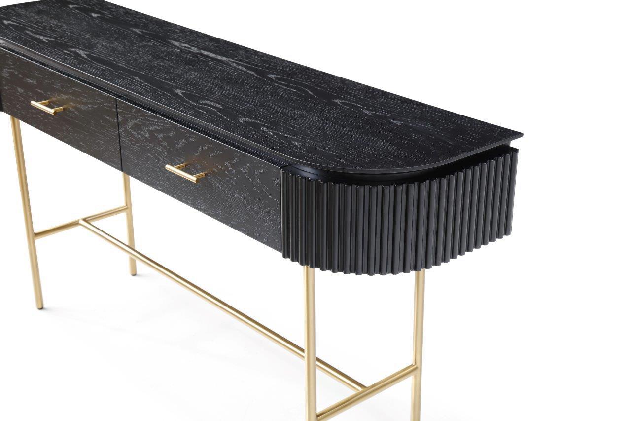 Lantine Console Table - Black Oak & Brass - Maison Rêves UK