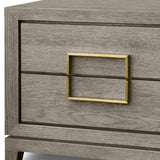 2-Drawer Bedside Cabinet Grey Oak Veneer with Gold Handles - interitower