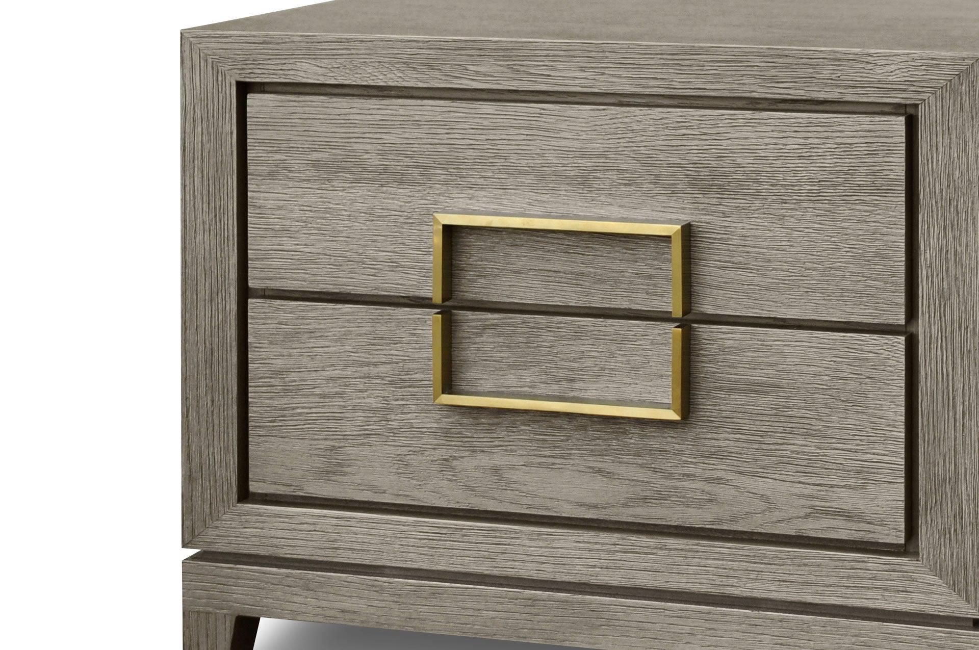 2-Drawer Bedside Cabinet Grey Oak Veneer with Gold Handles - interitower