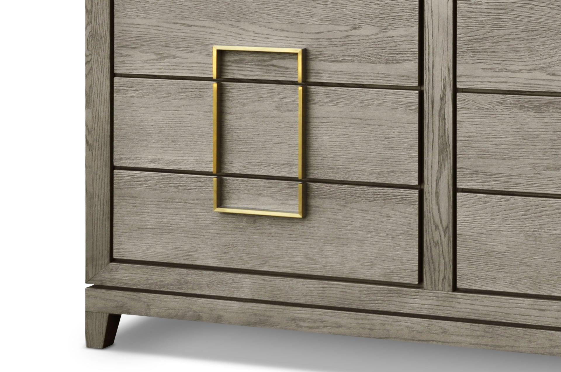 6-Drawer Chest of Drawers Grey Coloured Oak Veneer With Gold Handles - interitower