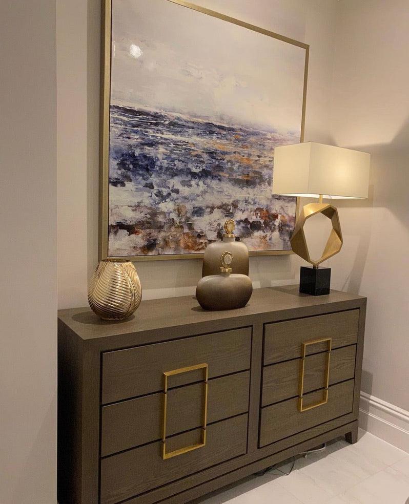 Lucca 6-Drawer Chest of Drawers Grey Coloured Oak Veneer With Gold Handles by Berkeley Designs - Interitower | UK 