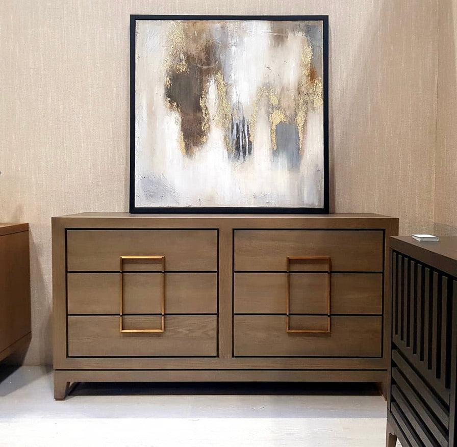 Lucca 6-Drawer Chest of Drawers Grey Coloured Oak Veneer With Gold Handles by Berkeley Designs - Interitower | UK 