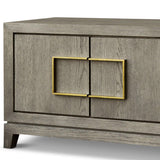 Media Unit with Grey/Taupe Coloured Oak Veneer and Gold Handles - interitower