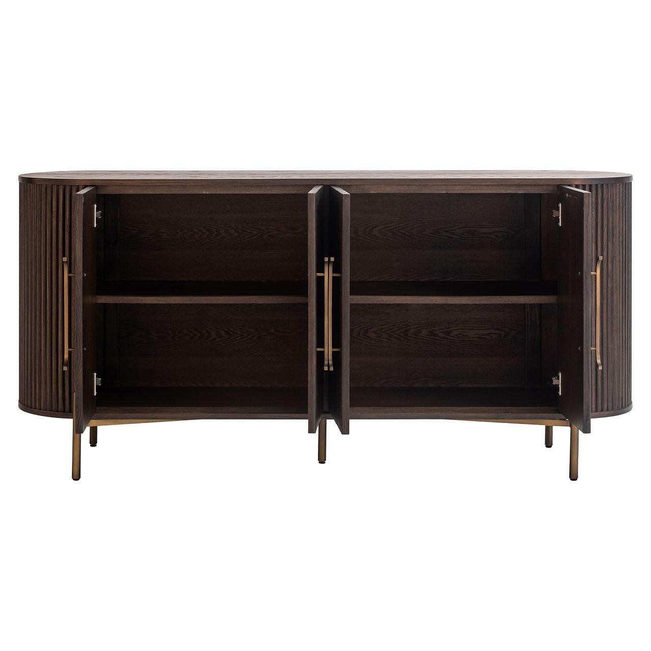 Luxor 4 Door Brown Wood Sideboard with Brushed Gold Frame by Richmond Interiors - Maison Rêves UK
