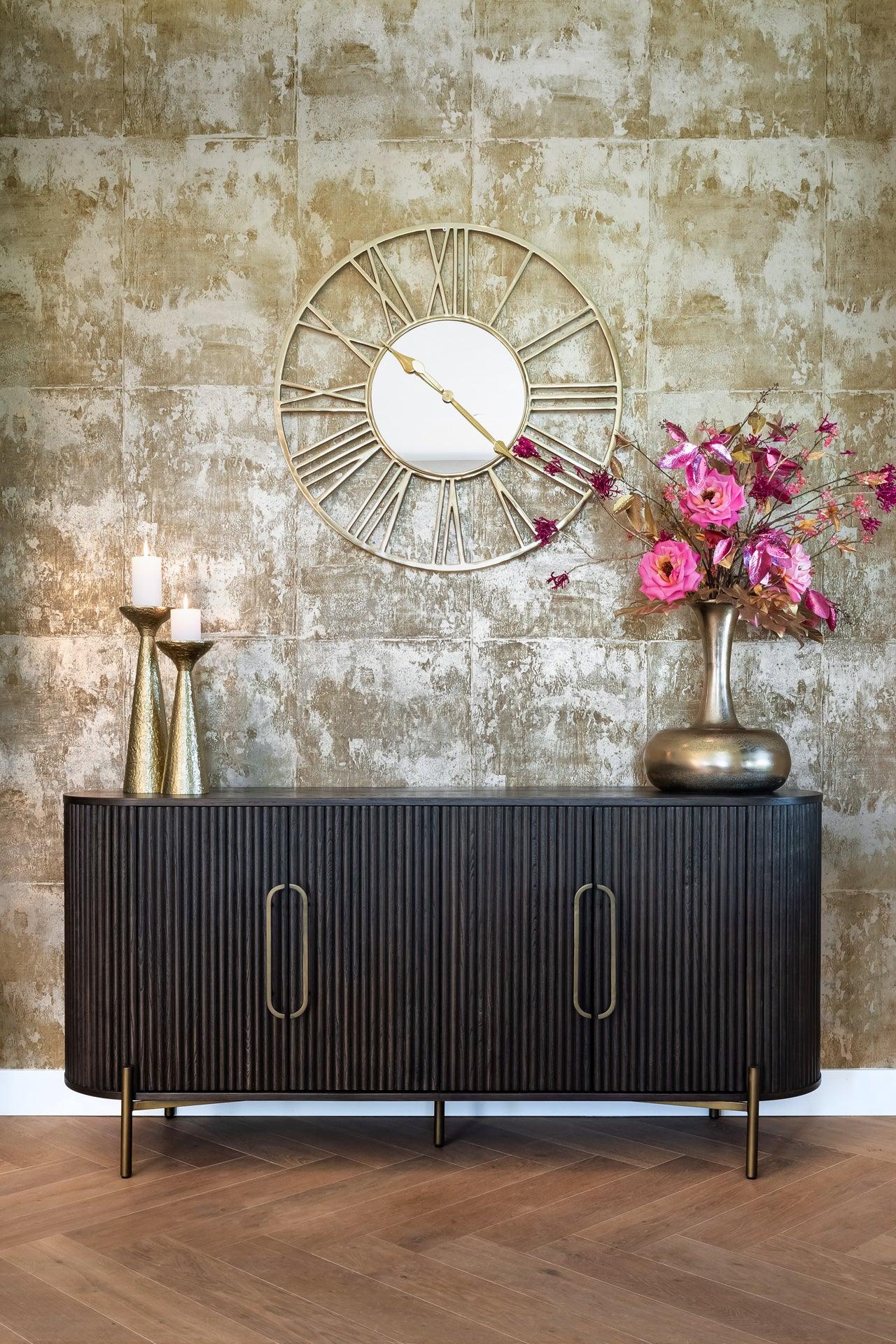 Luxor 4 Door Brown Wood Sideboard with Brushed Gold Frame by Richmond Interiors - Maison Rêves UK