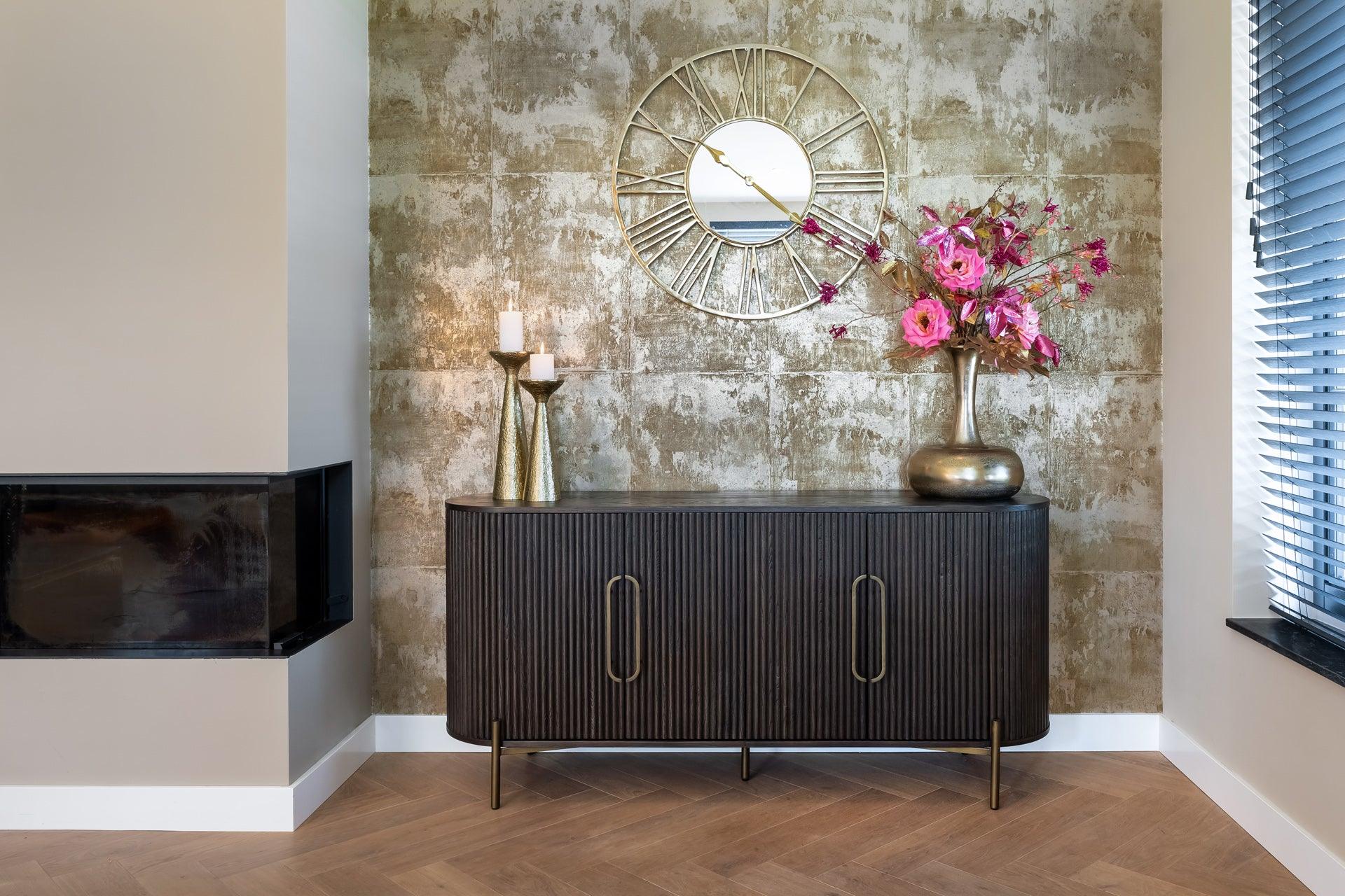 Luxor 4 Door Brown Wood Sideboard with Brushed Gold Frame by Richmond Interiors - Maison Rêves UK