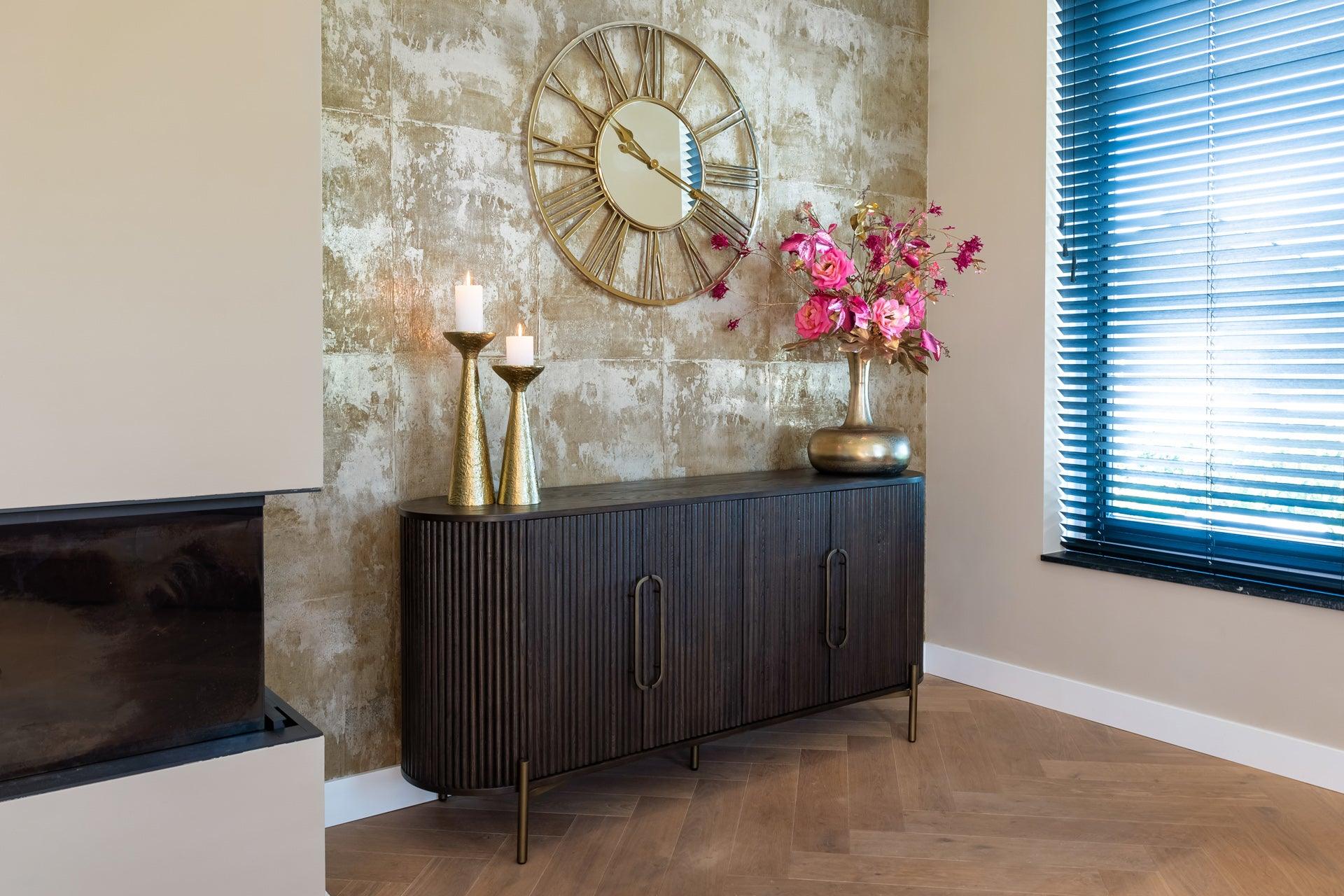Luxor 4 Door Brown Wood Sideboard with Brushed Gold Frame by Richmond Interiors - Maison Rêves UK
