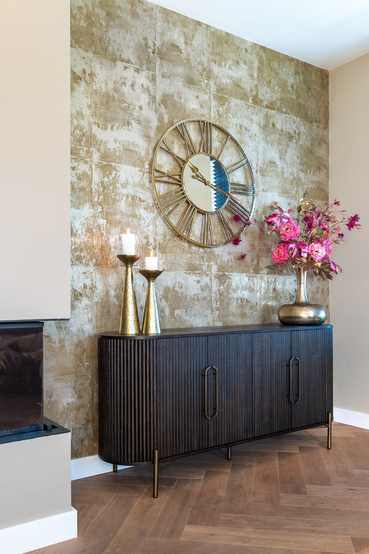 Luxor 4 Door Brown Wood Sideboard with Brushed Gold Frame by Richmond Interiors - Maison Rêves UK