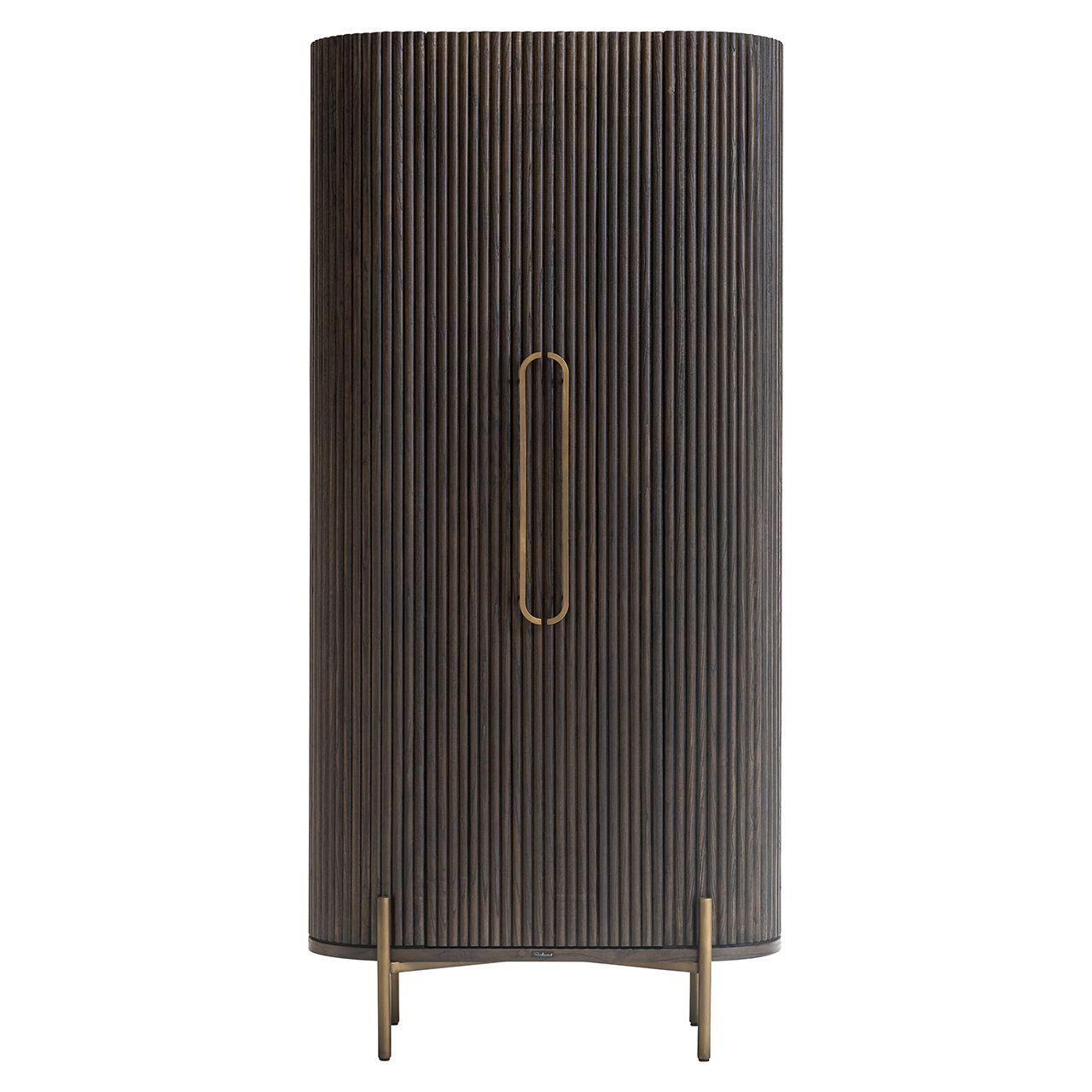 Luxor Single Door Brown Wood Cabinet with Brushed Gold Frame by Richmond Interiors - Maison Rêves UK