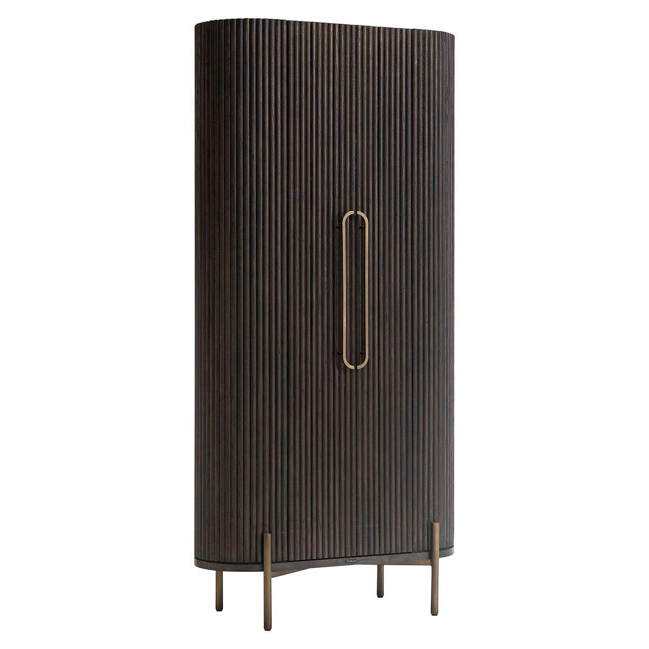 Luxor Single Door Brown Wood Cabinet with Brushed Gold Frame by Richmond Interiors - Maison Rêves UK