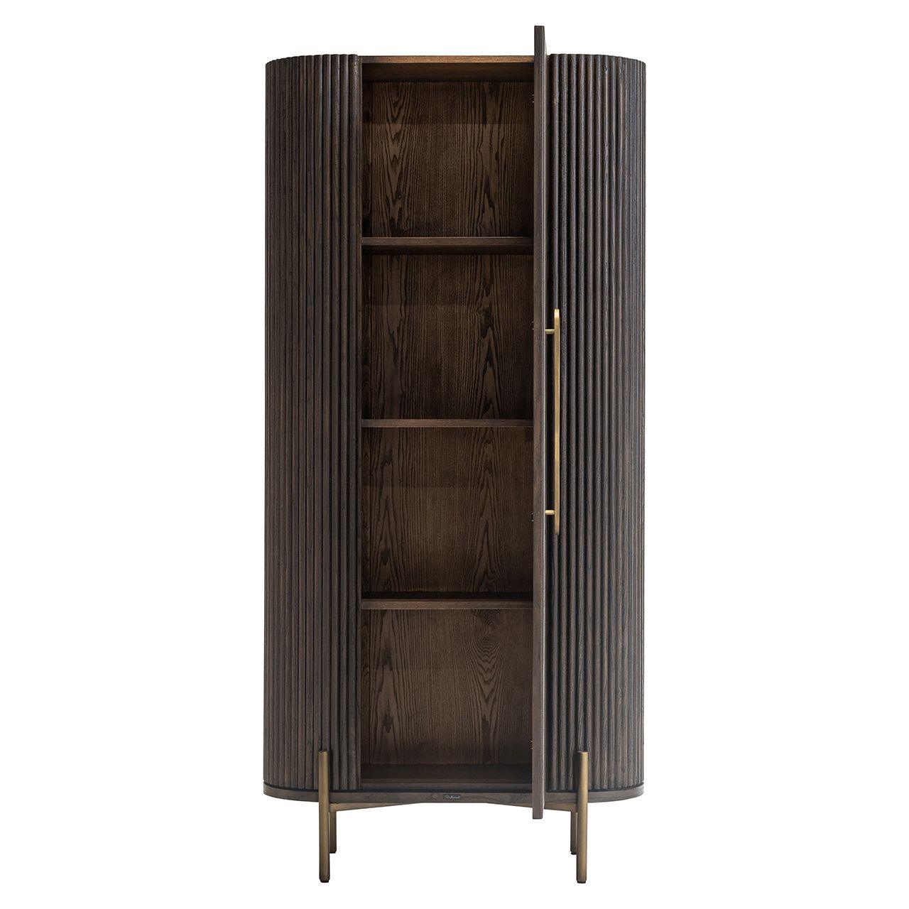 Luxor Single Door Brown Wood Cabinet with Brushed Gold Frame by Richmond Interiors - Maison Rêves UK