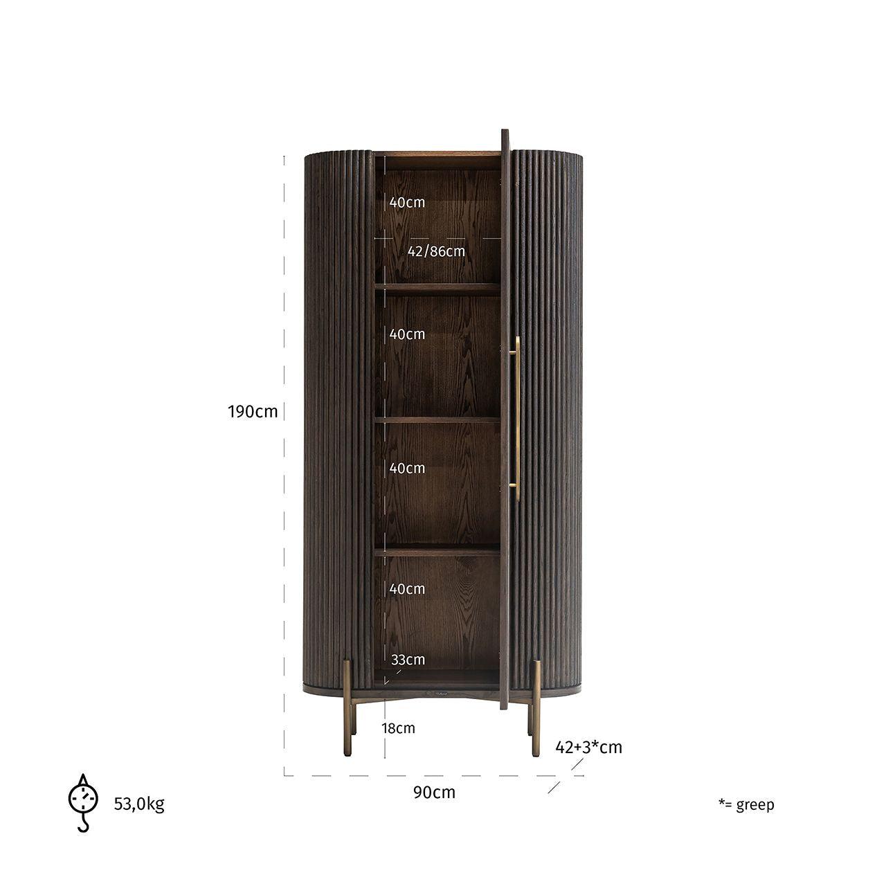 Luxor Single Door Brown Wood Cabinet with Brushed Gold Frame by Richmond Interiors - Maison Rêves UK