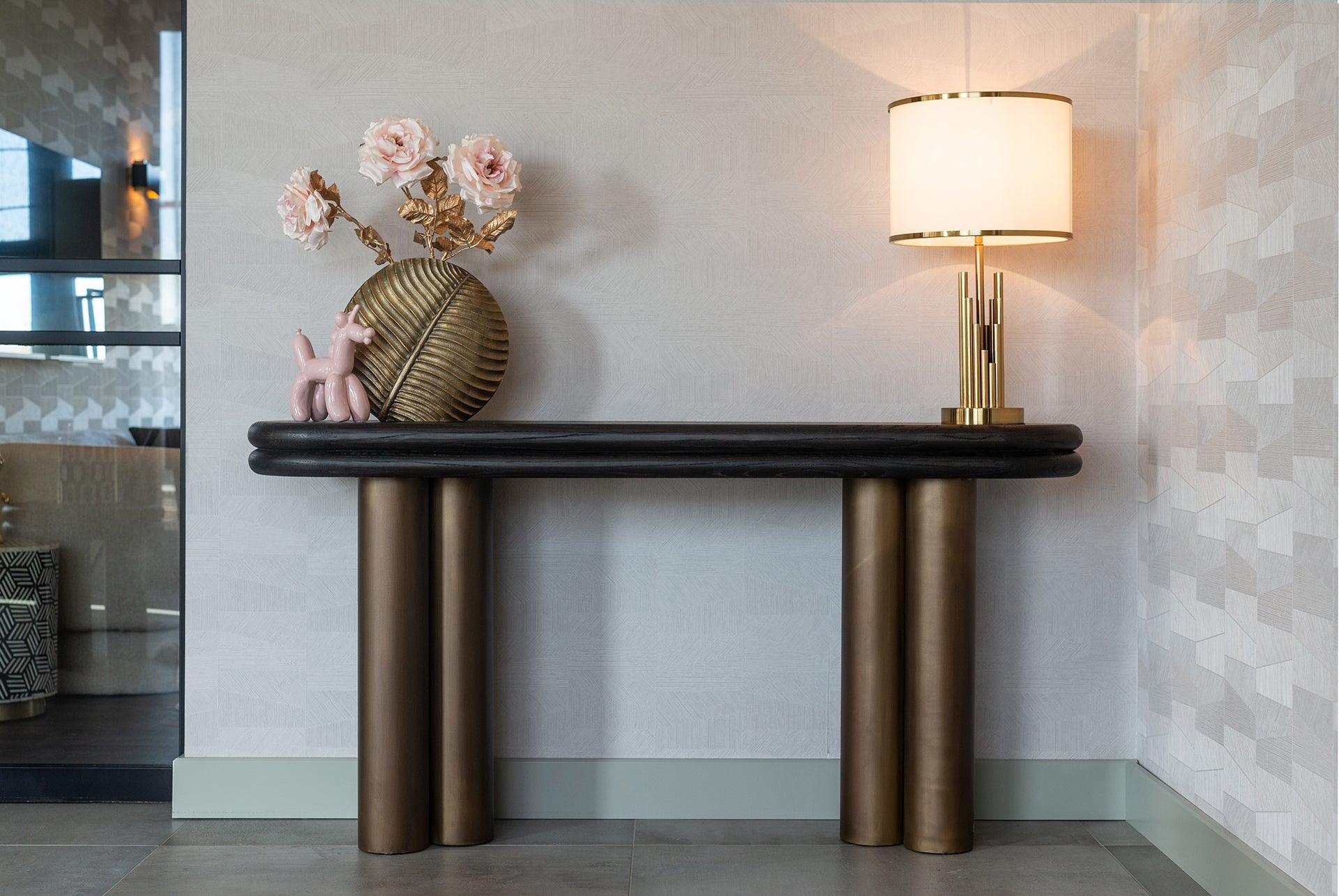 Macaron Black Rustic Top Console Table with Brass Base by Richmond Interiors - Maison Rêves UK