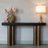 Macaron Black Rustic Top Console Table with Brass Base by Richmond Interiors - Maison Rêves UK