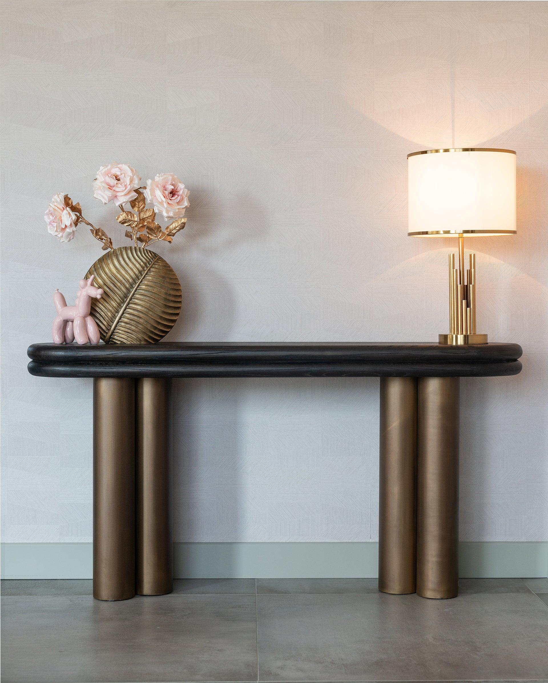 Macaron Black Rustic Top Console Table with Brass Base by Richmond Interiors - Maison Rêves UK