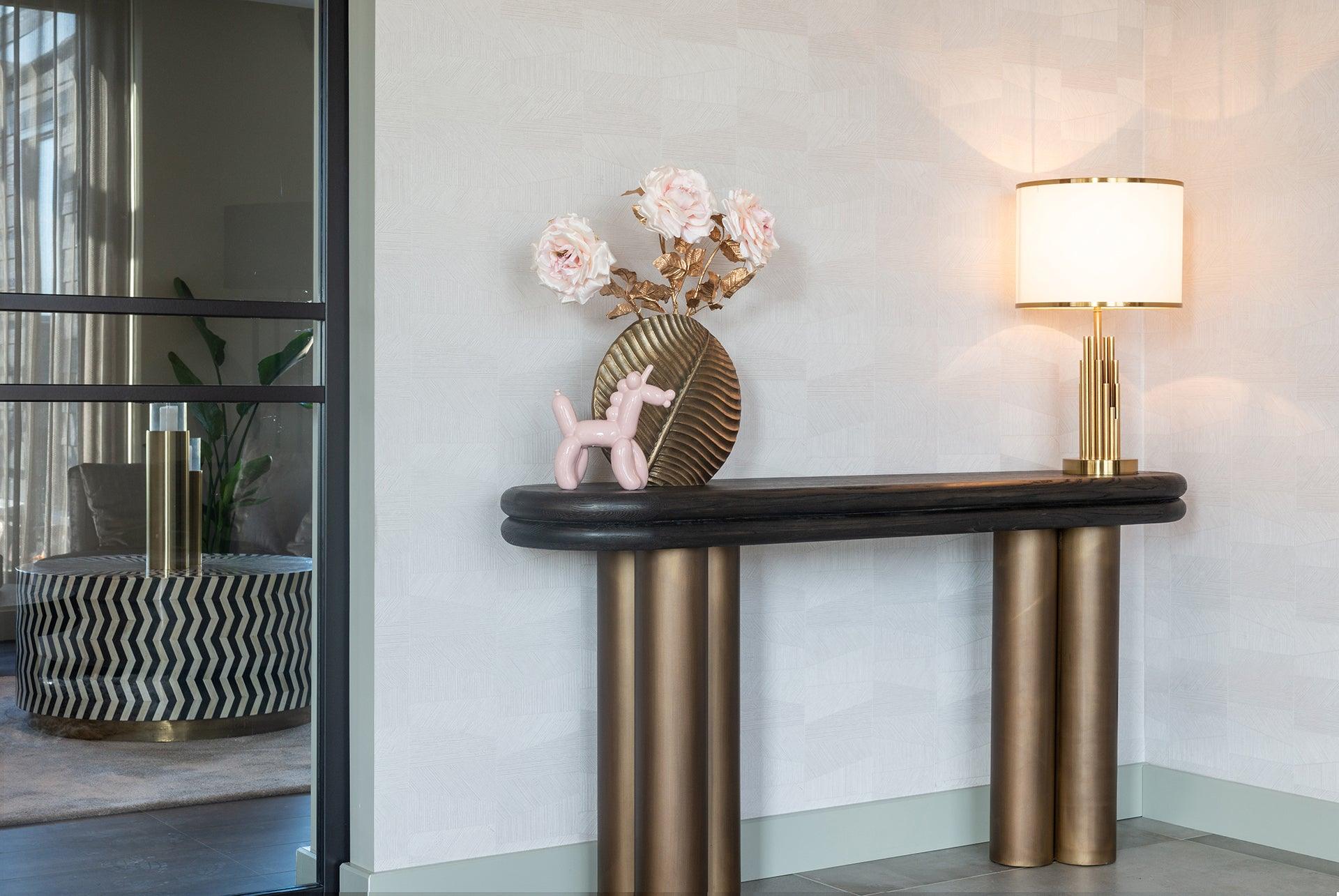 Macaron Black Rustic Top Console Table with Brass Base by Richmond Interiors - Maison Rêves UK