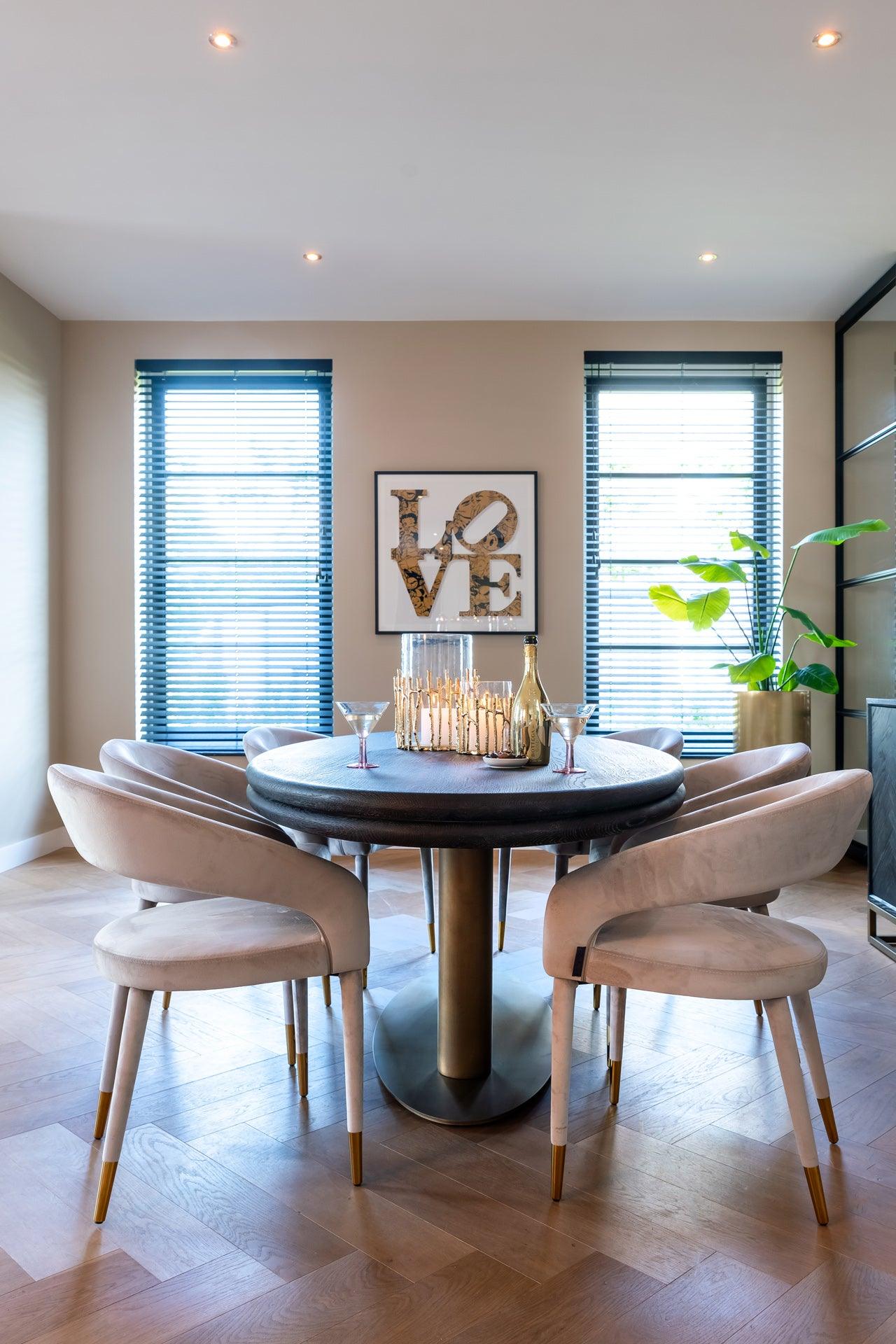 Macaron Oval Dining Table with Black Rustic Wood Top by Richmond Interiors - Maison Rêves UK