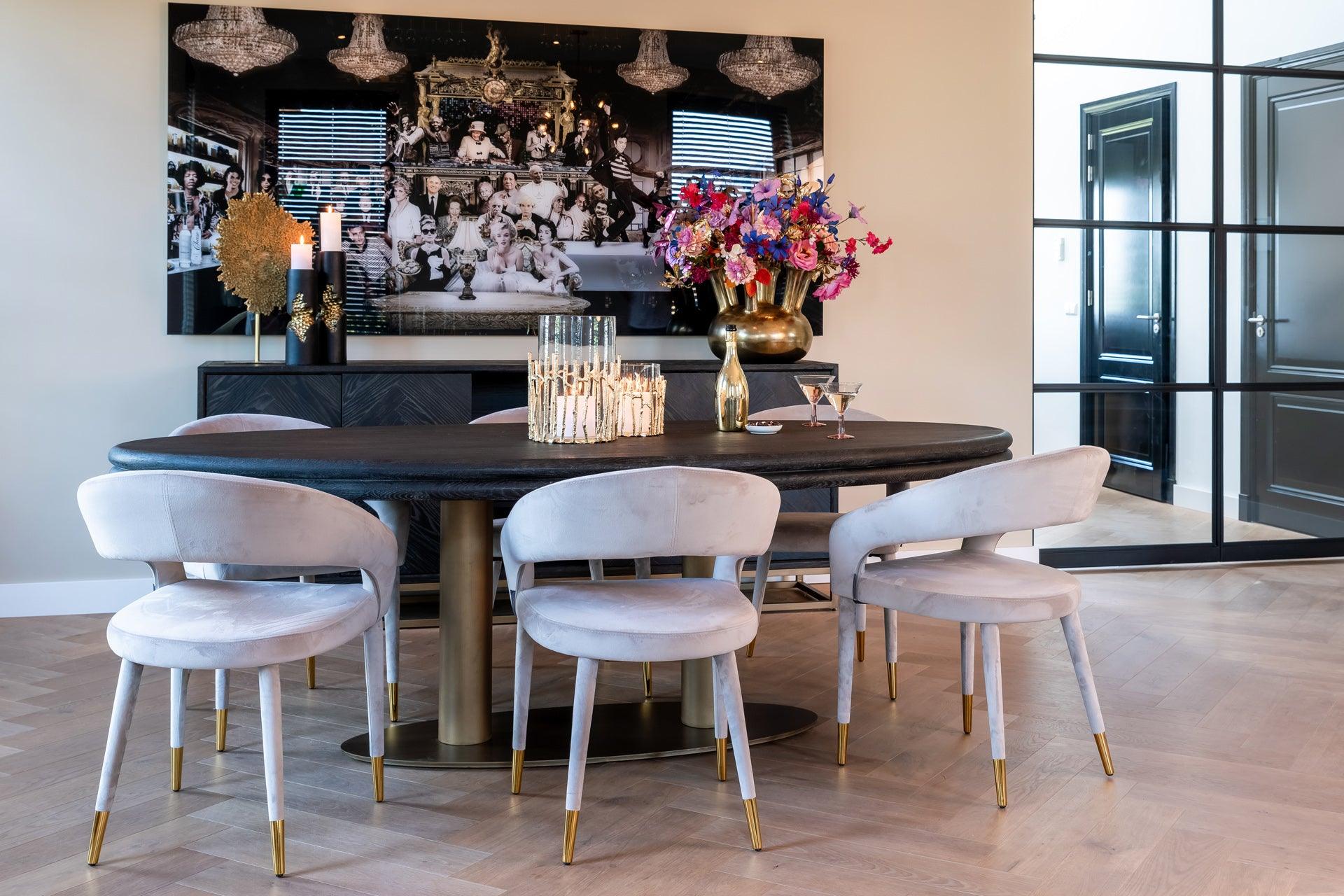 Macaron Oval Dining Table with Black Rustic Wood Top by Richmond Interiors - Maison Rêves UK