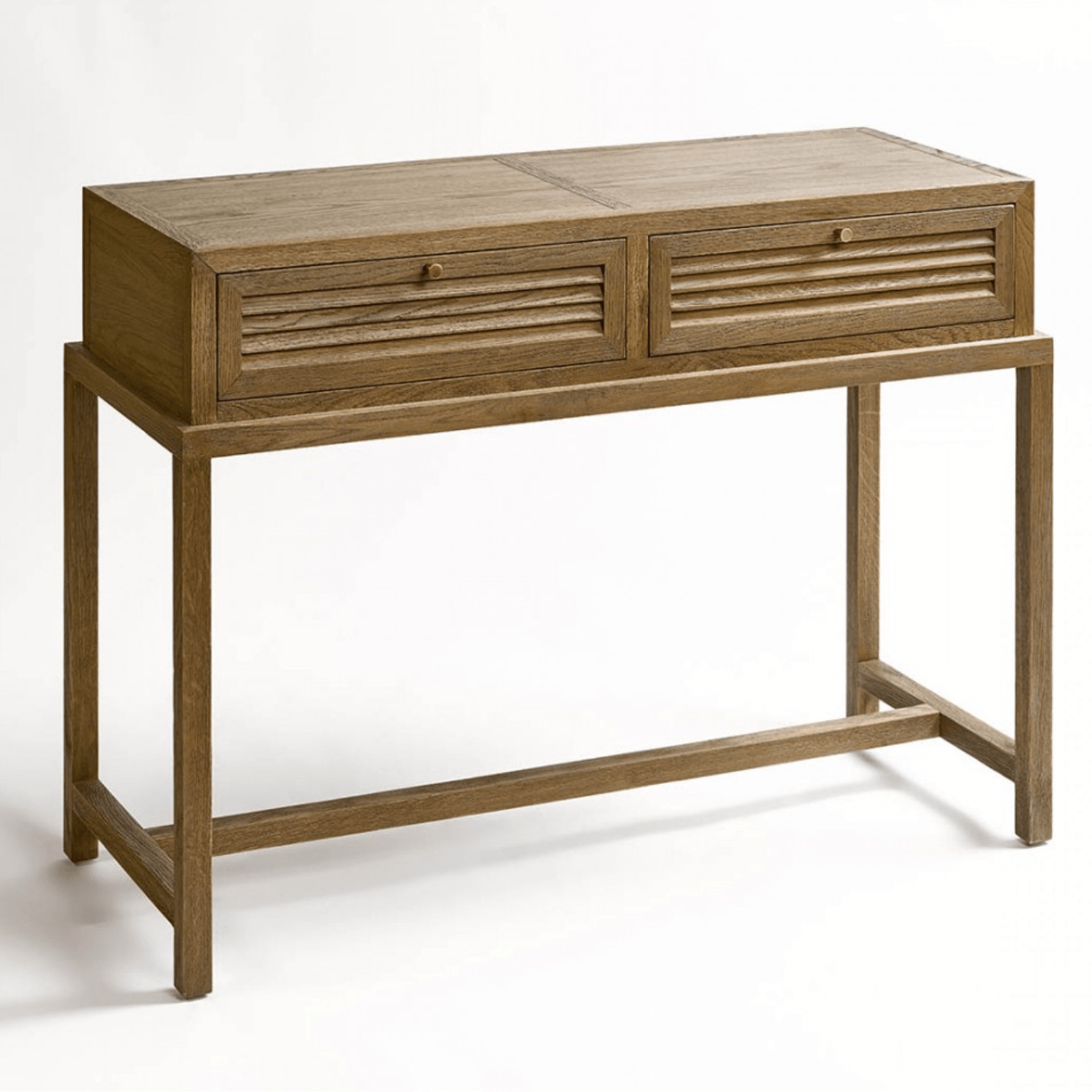 Malaga Natural Oak Console Table with Wooden Base - Maison Rêves UK