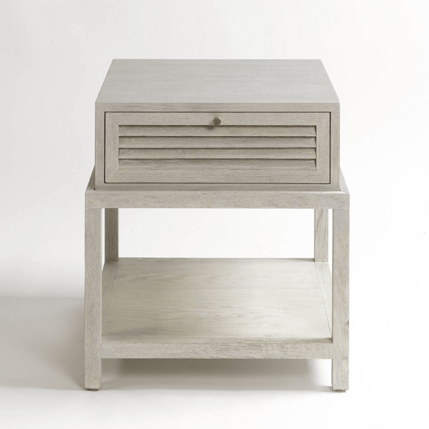 Malaga Off White Oak Bedside Table with Wooden Base - Maison Rêves UK